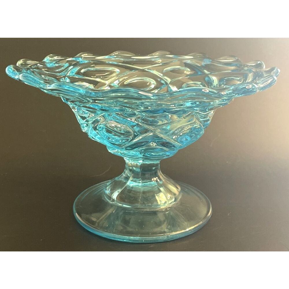 Summit Mosser Reproduction Blue Glass Compote Candy Dish Aqua Blue